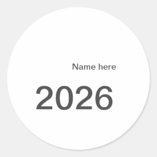 2026 2027 2028 Name Titel hier Jahr fett Buchstabe Runder Aufkleber