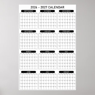 2026 - 2027 Akademisches Jahr Wandplaner-Kalender Poster