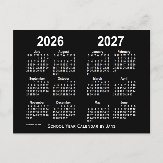 2026-2027 Neon White School Calendar von Janz Postkarte (Vorderseite)