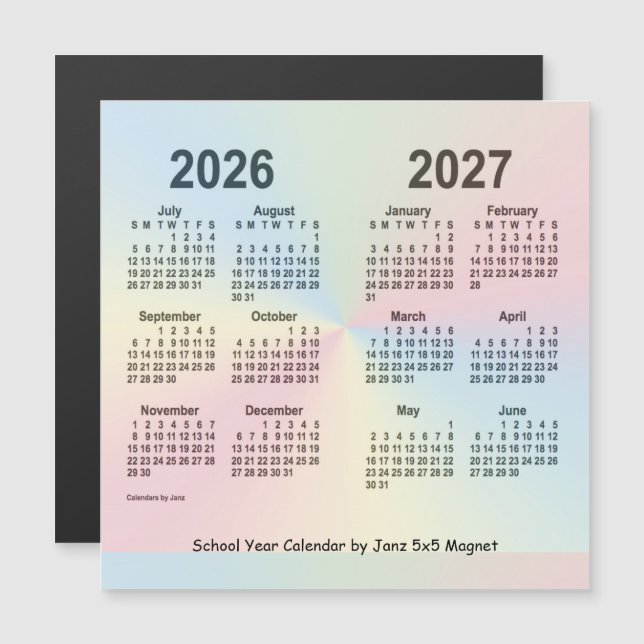 2026-2027 Rainbow School Year Calendar by Janz Magnetkarte (Vorne/Hinten)