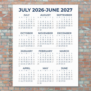2026-2027 Schuljahreskalender Navy Blau Wand Poster
