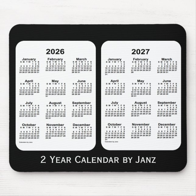 2026-2027 Schwarz-Weiß-Kalender von Janz Mousepad (Vorne)