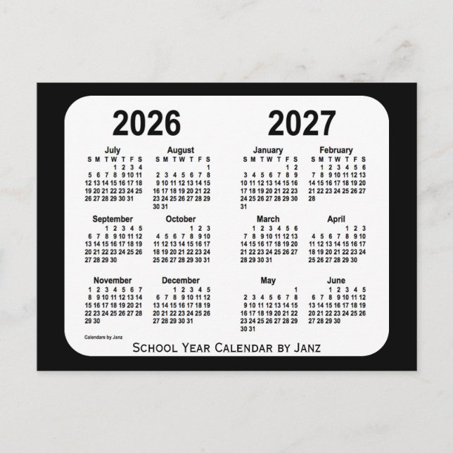 2026-2027 Schwarz-Weiß-Schulkalender von Janz Postkarte (Vorderseite)