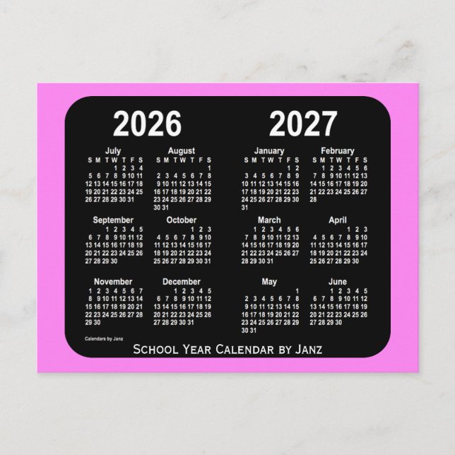 2026-2027 Violet Neon Mini Schulkalender von Janz Postkarte (Vorderseite)