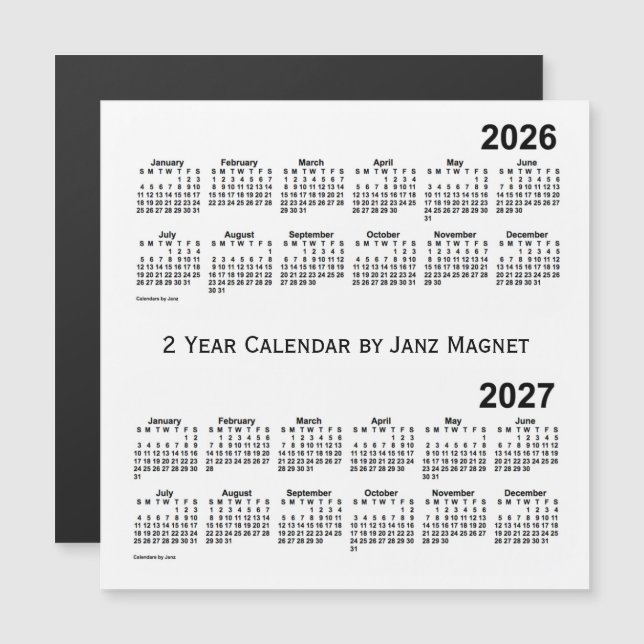 2026-2027 Weißer 2-Jahres-Kalender von Janz Magnet (Vorne/Hinten)