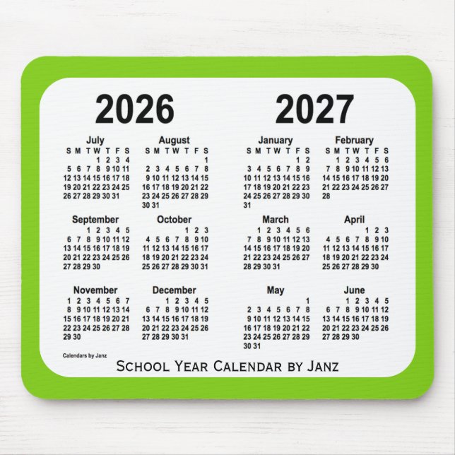 2026-2027 Yellow Green School Calendar von Janz Mousepad (Vorne)