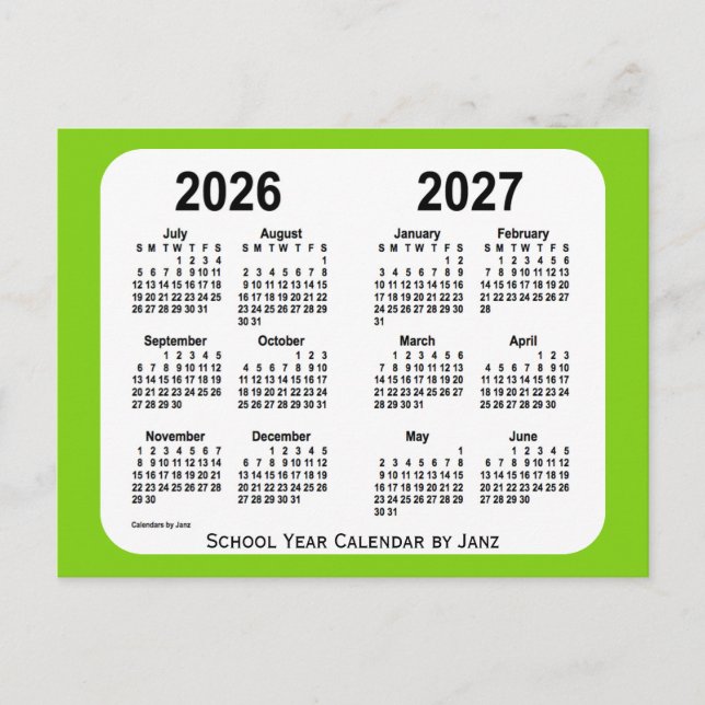 2026-2027 Yellow Green School Calendar von Janz Postkarte (Vorderseite)