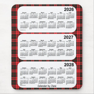2026-2028 roter karierter 3 Jahr-Kalender durch Mousepad
