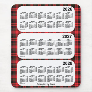 2026-2028 Roter Karierter Dreijahreskalender von J Mousepad