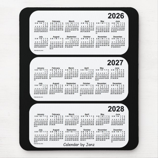 2026-2028 Schwarz-Weiß-Dreijahreskalender von Janz Mousepad (Vorne)
