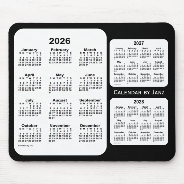 2026-2028 Schwarz-Weiß-Dreijahreskalender von Janz Mousepad (Vorne)