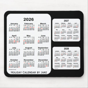 2026-2028 Schwarzer 3-Jahres-Feiertagskalender von Mousepad