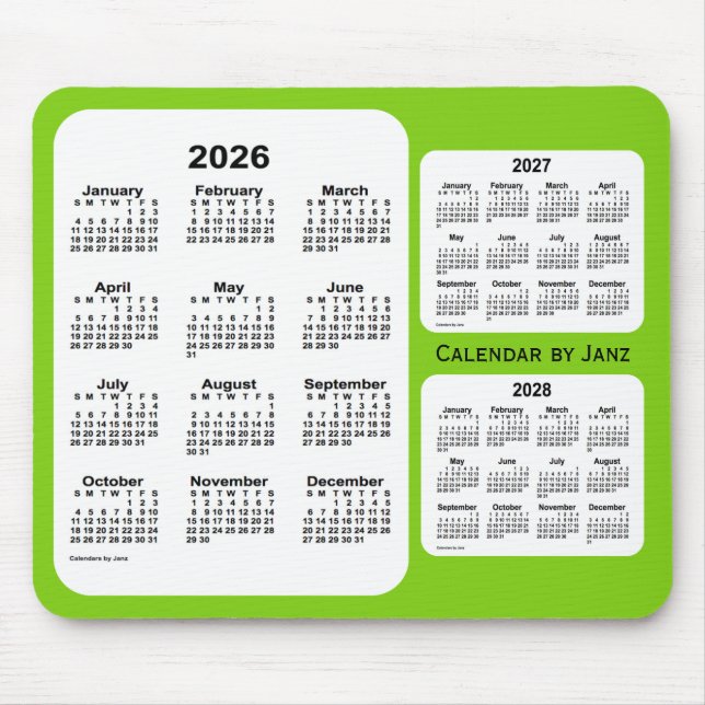 2026-2028 Yellow Green 3 Year Calendar by Janz Mousepad (Vorne)