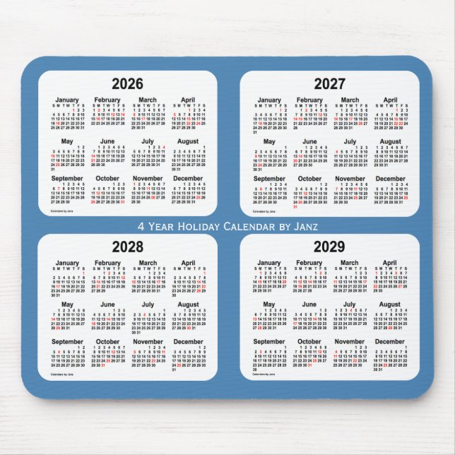2026-2029 Steel Blue Holiday Calendar von Janz Mousepad (Vorne)