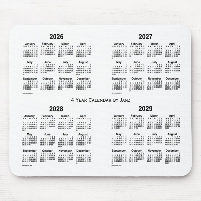 2026-2029 Weißer Vierjahreskalender von Janz Mousepad (Vorne)