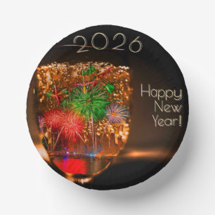 2026 / 202x Wünsche mit Feuerwerk und Blasen Pappteller