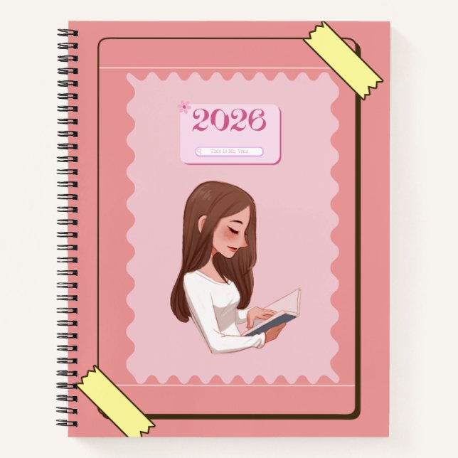 2026 Aesthetic Journal Notebook – Pastel Pink Cute Notizbuch (Vorderseite)