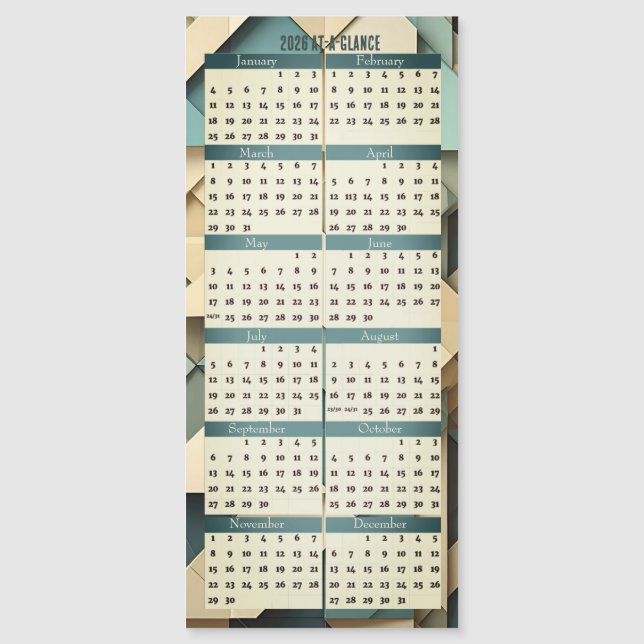 2026 Auf Einen Blick Kalender Magnetkarte (Vorderseite)