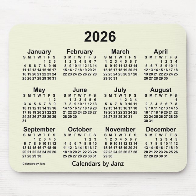 2026 Beige Kalender von Janz Mouse Pad Mousepad (Vorne)