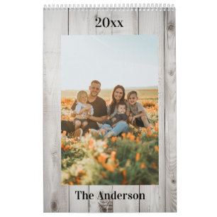 2026 Benutzerdefiniertes Familienfoto Weißes Holz Kalender