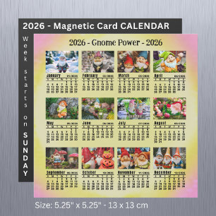 2026 Benutzerdefiniertes Foto Gnome Kalender Sonnt Magnetkarte