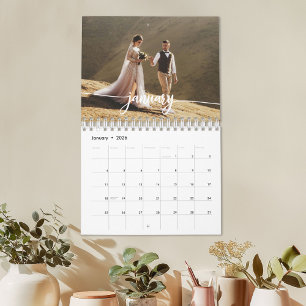 2026 Benutzerdefiniertes Hochzeitsfoto Chic Schrif Kalender