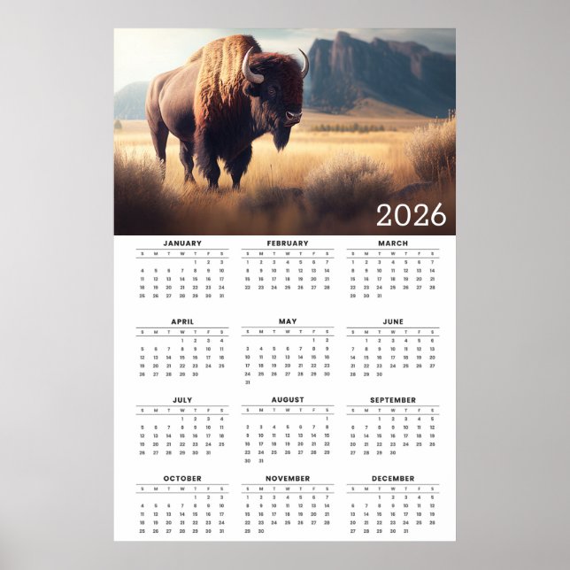 2026 Bison- und Berglandschaftskalender Poster (Vorne)