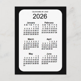 2026 Black 6 Month Mini Kalender von Janz Postkarte