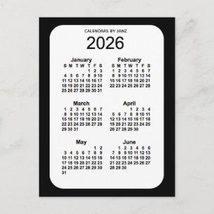 2026 Black 6 Month Mini Kalender von Janz Postkarte