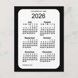 2026 Black 6 Month Mini Kalender von Janz Postkarte