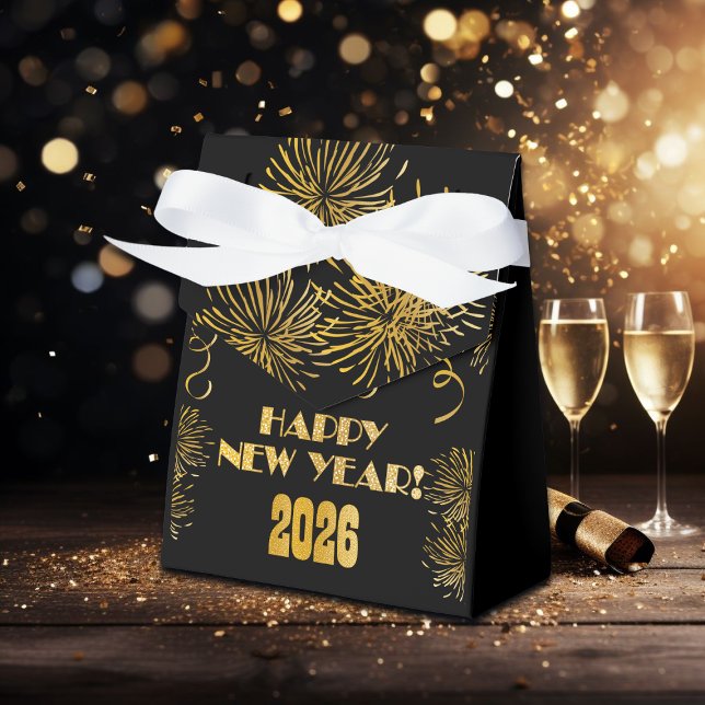 2026 Black Gold Glitter New Year's Eve Party  Geschenkschachtel (Von Creator hochgeladen)