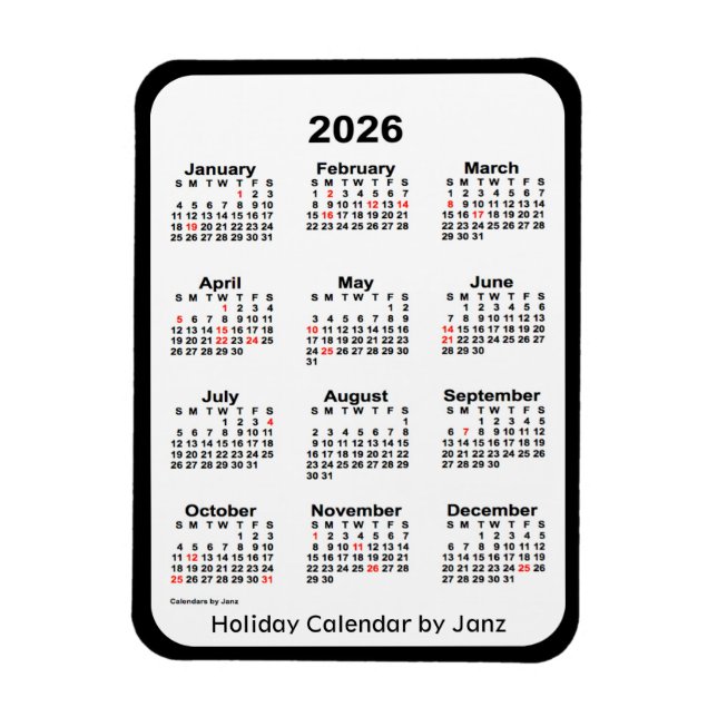 2026 Black Holiday Calendar von Janz Magnet (Vertikal)