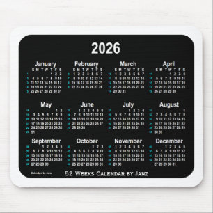 2026 Black Neon 52 Weeks Calendar von Janz Mousepad