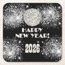 2026 Black Silver Glitter New Year's Eve Party