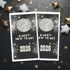 2026 Black Silver Glitter New Year's Eve Party Serviette