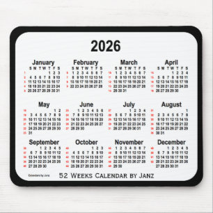2026 Black Two Tone 52 Weeks Calendar von Janz Mousepad
