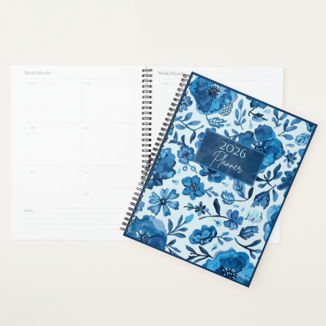 2026 Blaue Blumige Planerin | Elegant | Botanisch  Planer (Anzeige)