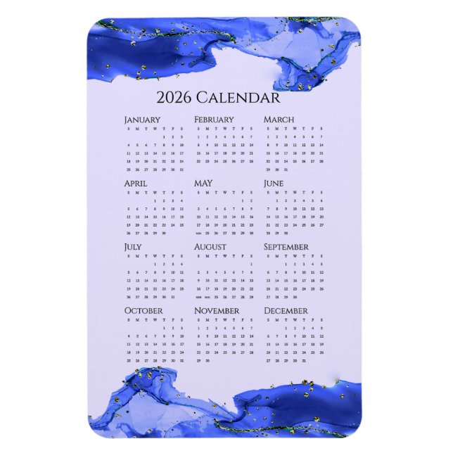 2026 Blaue Marmorwellen im Calendar Ocean Magnet (Vertikal)