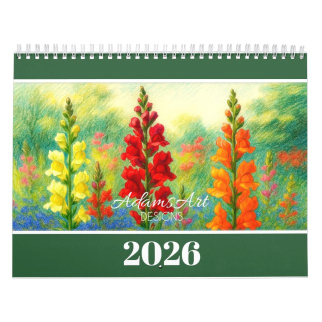 2026 Blumenmuster - Farbige botanische Illustratio Kalender (Titelbild)