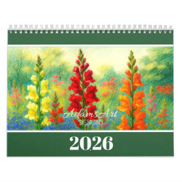 2026 Blumenmuster - Farbige botanische Illustratio Kalender