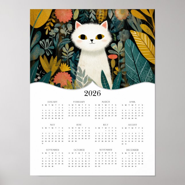 2026 Boho Cat Art Full Year Calendar Poster (Vorne)