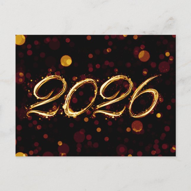 2026 Bokeh-Lichter Silvester Postkarte (Vorderseite)