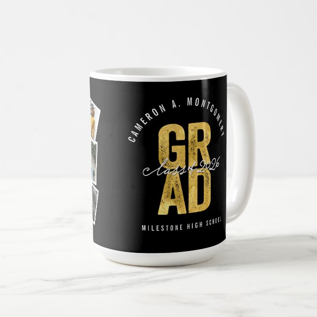 2026 Bold GRAD 8 Photo Collage Modern Graduation Kaffeetasse (VorderseiteRechts)