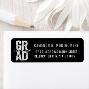 2026 Bold GRAD Silber-Typografie Absolventen-Adres