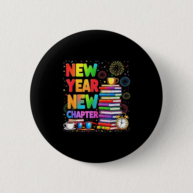 2026 Bookworm Funny Happy New Year Chapter Book Lo Button (Vorderseite)