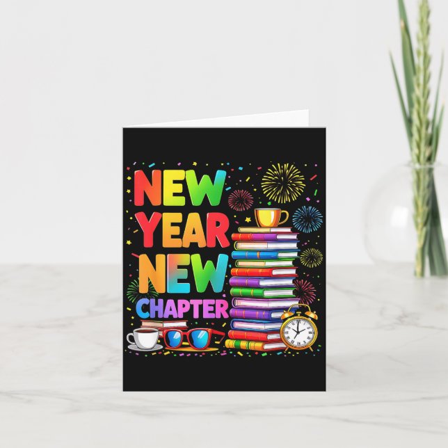 2026 Bookworm Funny Happy New Year Chapter Book Lo Karte (Vorderseite)
