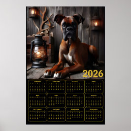 2026 Boxer-Hundekalender – Porträt einer rustikale Poster