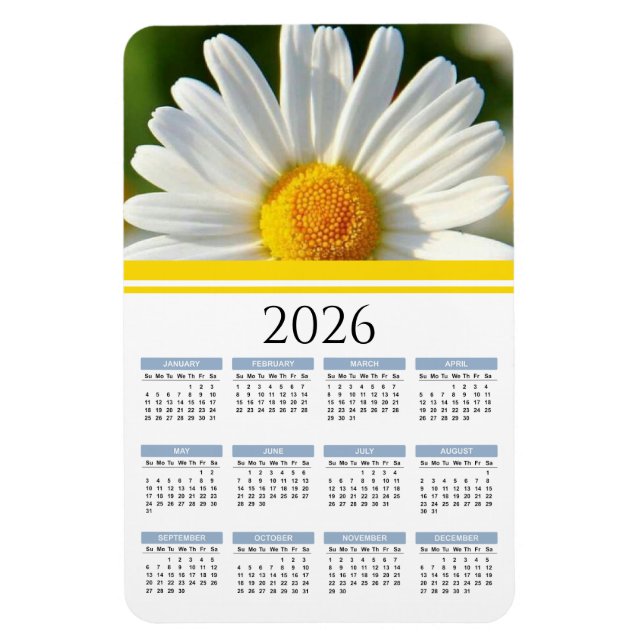 2026 Bright Shasta Daisy Floral Calendar Magnet (Vertikal)