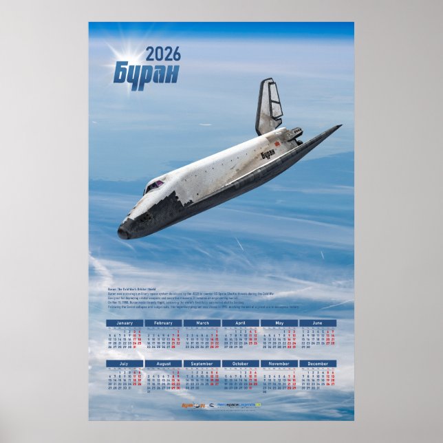 2026 Buran Sowjet-Shuttle Poster-Kalender Poster (Vorne)