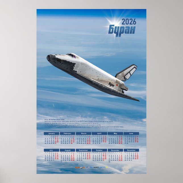 2026 Buran Sowjet-Shuttle Poster-Kalender Poster (Vorne)